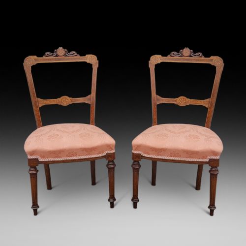 Pair of Victorian Walnut Salon Chairs