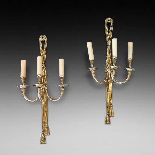 Pair of Early 20thc Gilt Metal Three Branch Wall Light Fittings
