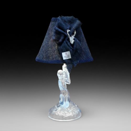 Art Deco Frosted Blue Glass Table Lamp