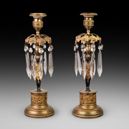 Pair of Regency Bronze and Gilt Bronze Lustres