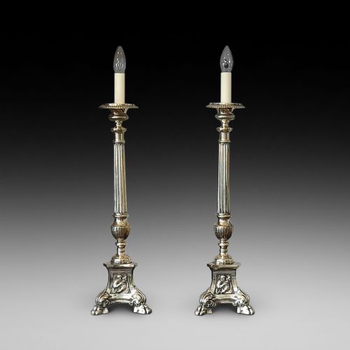 Early 20thc Pair of Pricket Candlestick Lamps