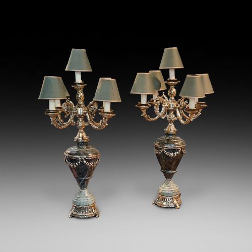 Pair of Classical Style Marble and Ormolu Table Lamps