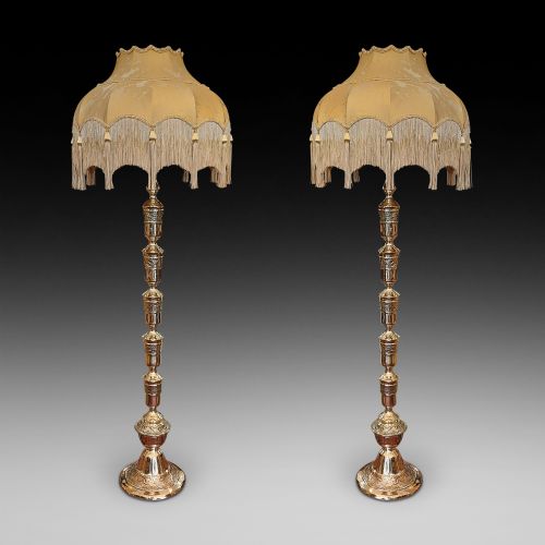 Pair of Oriental Style Brass Standard Lamps