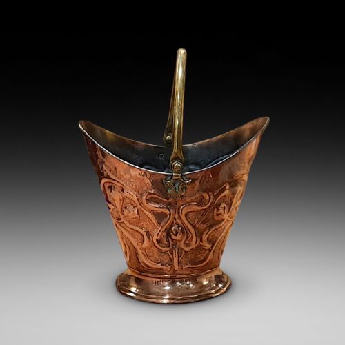 Art Nouveau Embossed Copper Coal Helmet