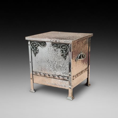 Arts and Crafts Silvered Copper Coal Box