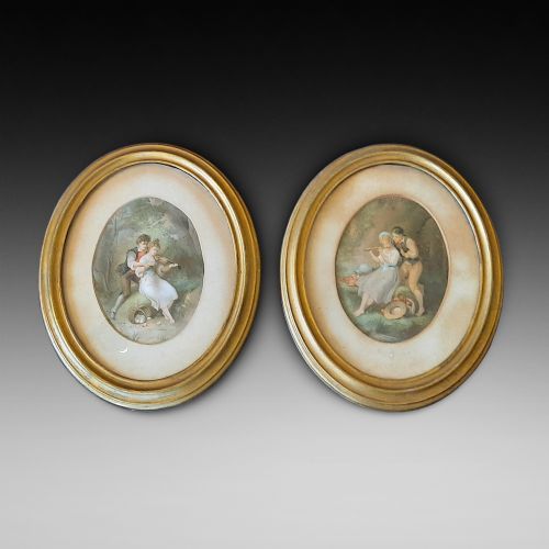 19th Century Pair of Oval Colour Prints