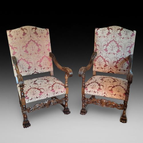 Pair of Victorian Carved Oak Throne Chairs