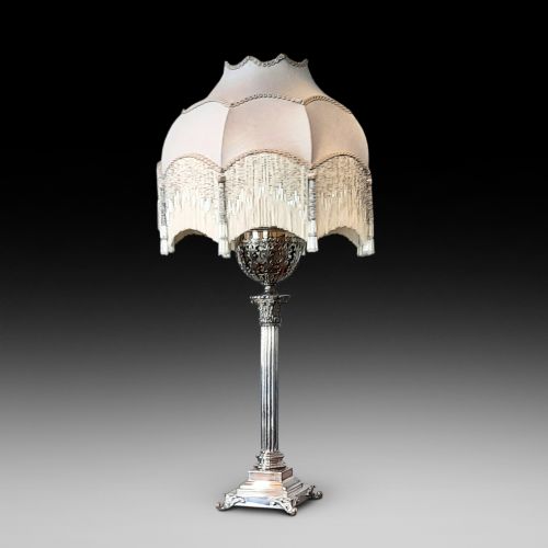 Late 19thc Silver Plate Mounted Table Oil Lamp