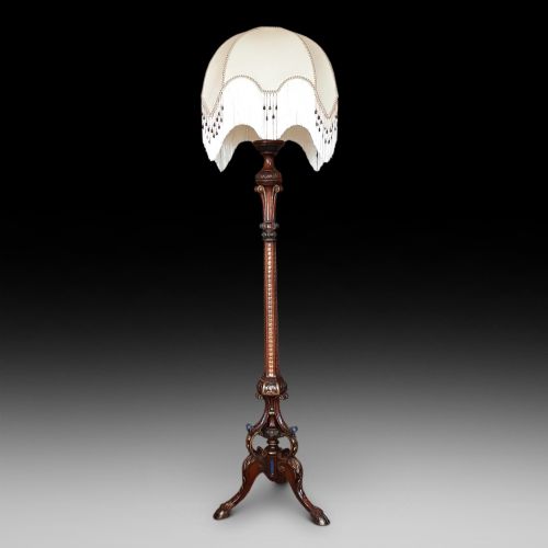 Late 19thc Carved Mahogany Standard Lamp