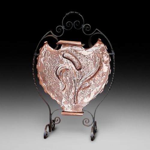 Arts and Crafts Copper and Iron Fire Screen