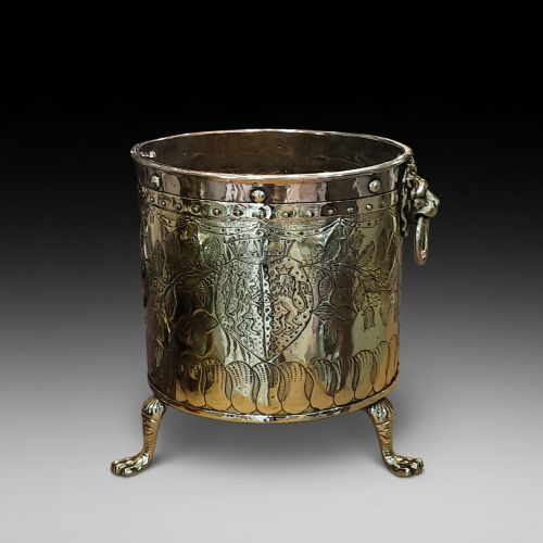 Victorian Copper and Brass Heraldic Log Bucket