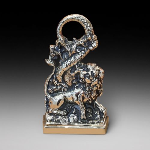1920’S Cast Brass Door Porter Depicting a Lion and Serpent