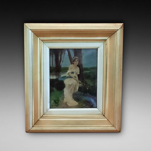 Victorian Crystoleum of Maiden Waiting by the River