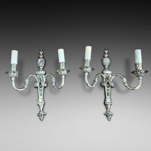Pair of Early 20thc Brass Twin Branch Wall Lights