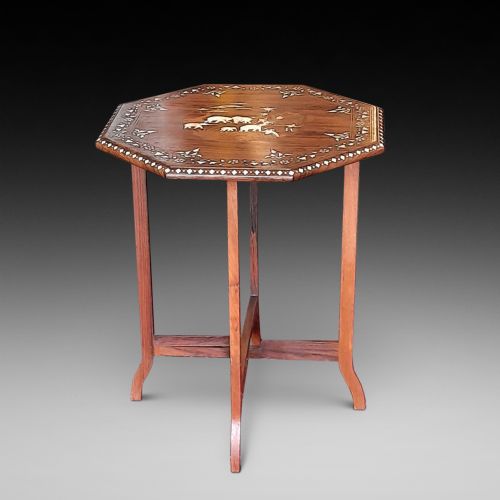 Early 20thc Indian Rosewood Bone Inlaid Occasional Table