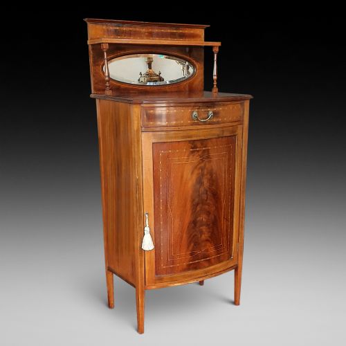 Edwardian Mahogany and Inlaid Bow Front Music Cabinet