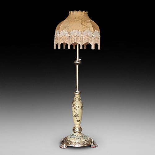 Late 19thc Brass and Earthenware Adjustable Standard Oil Lamp