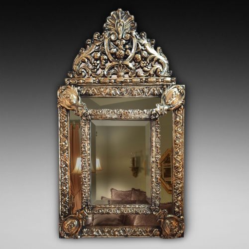 Late 19thc Continental Pressed Brass Wall Mirror
