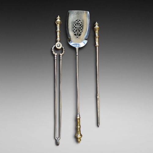 Three George III Steel and Brass Fire Irons