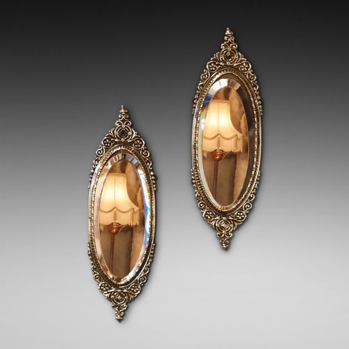 Pair of Early 20thc Brass Framed Looking Glasses