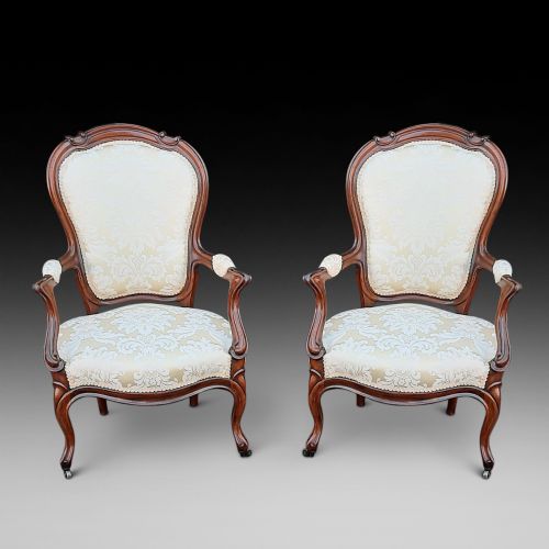 Pair of Victorian Rosewood Salon Chairs