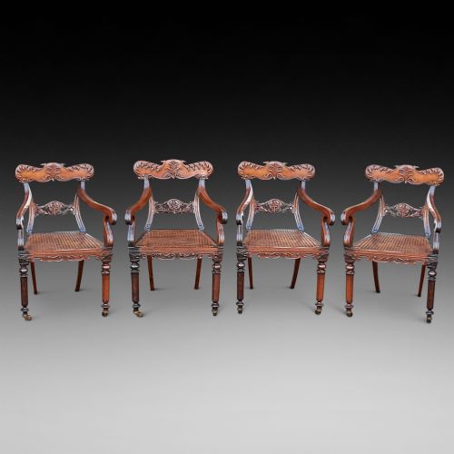 4 William IV Anglo Indian Rosewood Arm Chairs