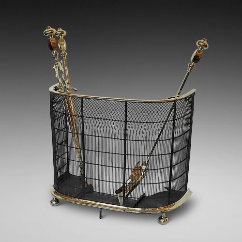 Victorian Brass Nursery Fender and Irons