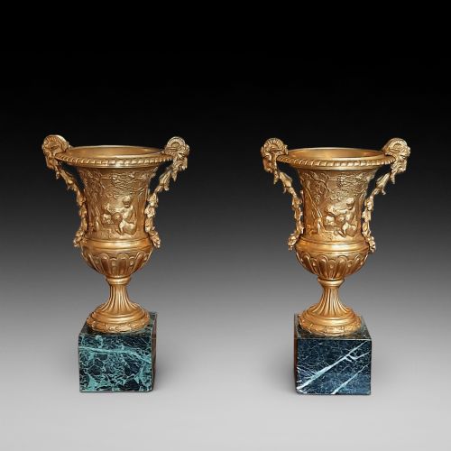Pair of Fine Quality 19thc French Gilt Bronze Urns