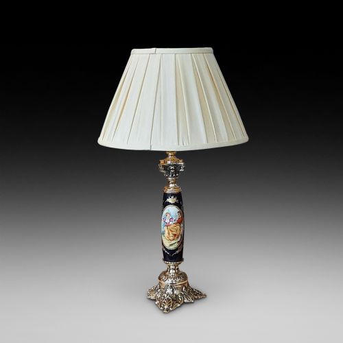 Early 20thc Gilt Metal Mounted Porcelain Table Lamp