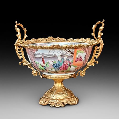 2nd Half 19thc Chinese Export Rose Medallion Punch Bowl