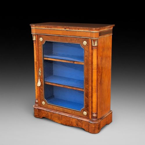 Victorian Burr Walnut Glazed Pier Cabinet