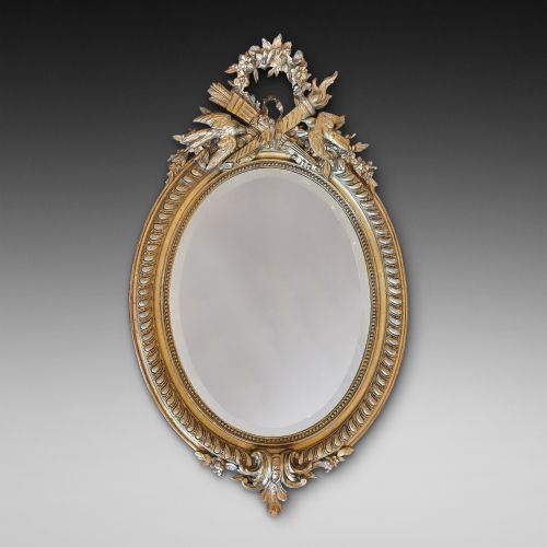 Victorian Gilt Wall Mirror with Bird Pediment