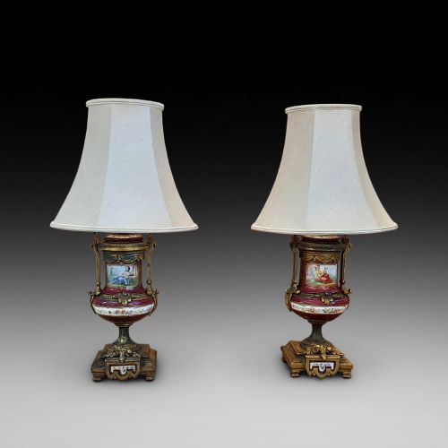 Pair of Late 19thc Serves Porcelain Vases