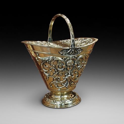 Victorian Embossed Brass Coal Receiver