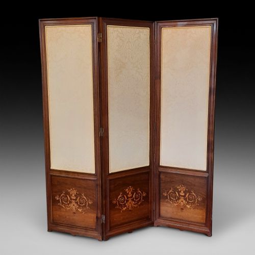 Edwardian Mahogany Three Leaf Folding Screen