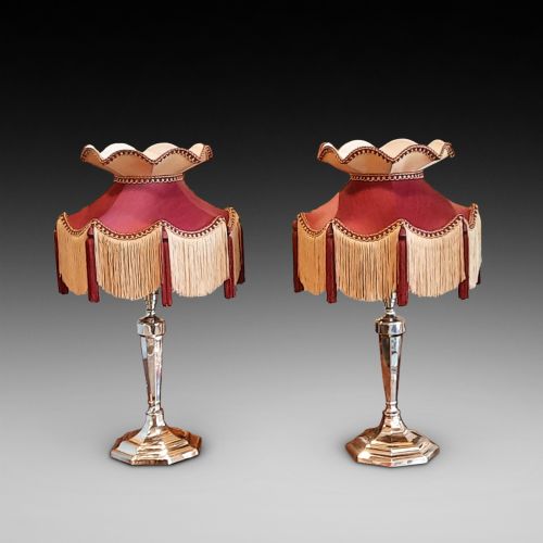 Pair of George V Silver Art Deco Lamps