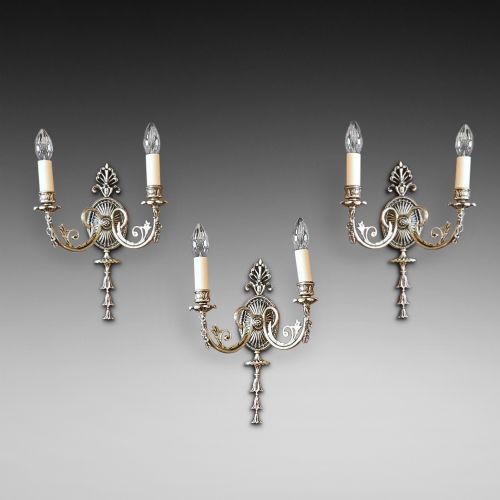 Trio of Edwardian Adam Style Brass Wall Lights