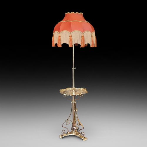 19thc Arts and Crafts Extendable Brass Standard Lamp