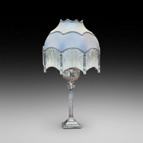 Late 19thc Silver Plated Corinthian Column Table Oil Lamp