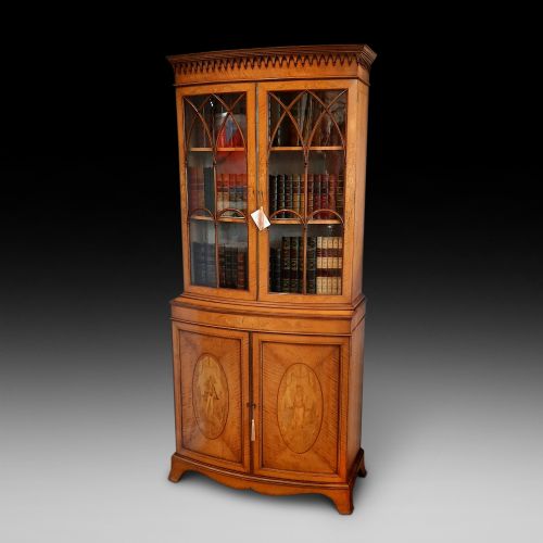 Late 19thc Satinwood Bowfronted Cabinet Bookcase