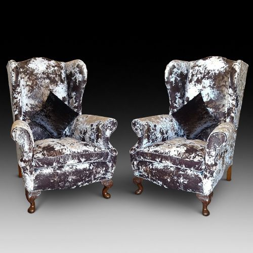 Pair of Early 20thc Oak Framed Wing Back Arm Chairs