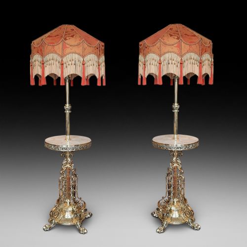 Pair of Victorian Brass Telescopic Standard Oil Lamps