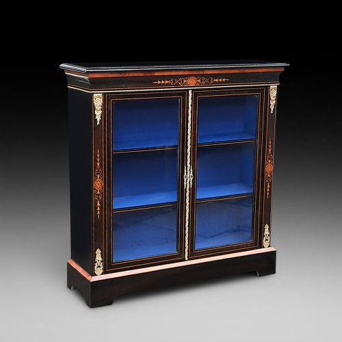 Victorian Gilt Metal Mounted Ebonised and Marquetry Pier Display Cabinet