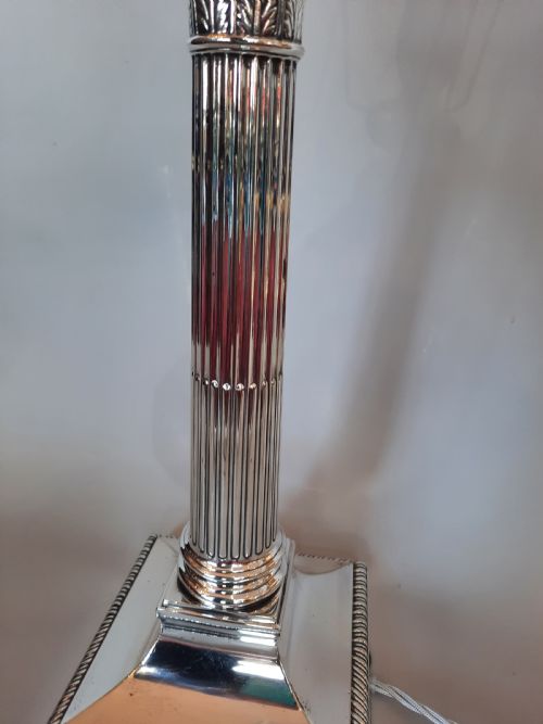 LATE 19THC SILVER PLATE TABLE LAMP FORMED AS A CORINTHIAN COLUMN - ADDITIONAL PHOTO 3