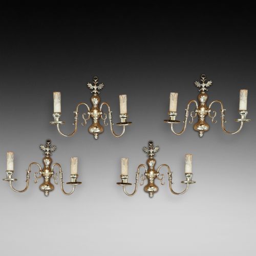 Early 20thc Dutch Brass Wall Light Sconces