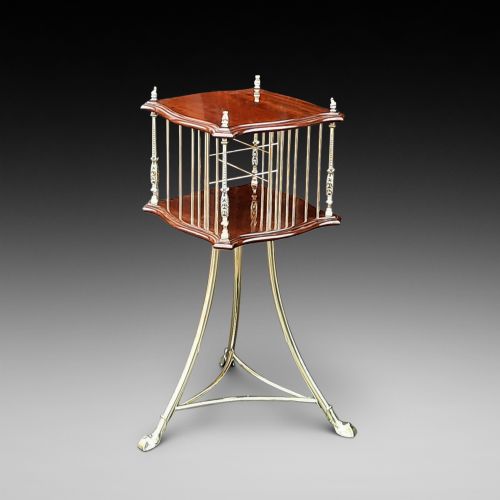 Early 20thc Brass and Mahogany Revolving Bookcase