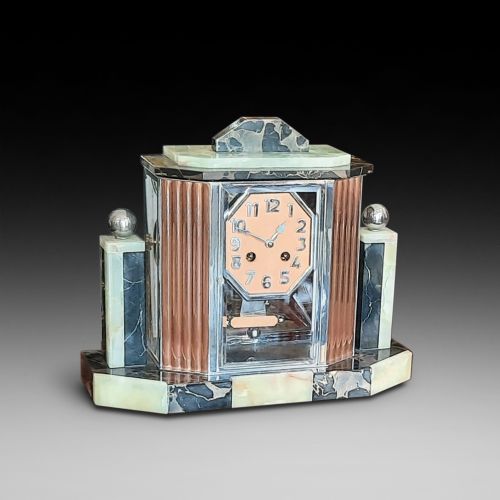 French Art Deco Marble and Onyx Clock