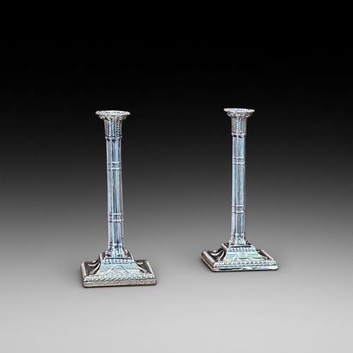 Pair of Edwardian Adam Revival Silver-plated Candlesticks