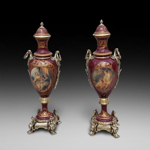 Pair of Early 20thc Limoges Urn Vases