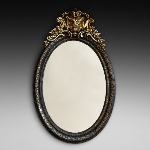 19thc Ebonised, Giltwood and Gesso Wall Mirror